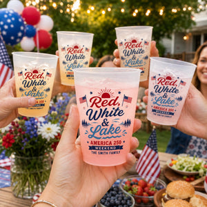 Red White and Lake Plastic Cups, Personalized Lake Weekend Stadium Cups, Custom America 250 Family Party Favors
