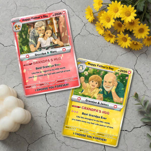 Personalized PKM Card for Grandpa, Custom Family Photo Card, Father's Day Gift For Papa Grandpa, Custom Anime Photo Card, Anime Fan Gift