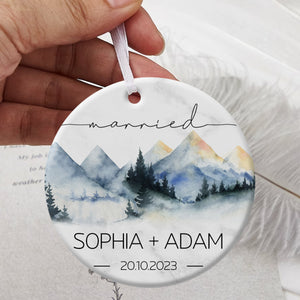 Mountain Pine Forest Married Christmas - Personalized Ornament - Christmas Gift