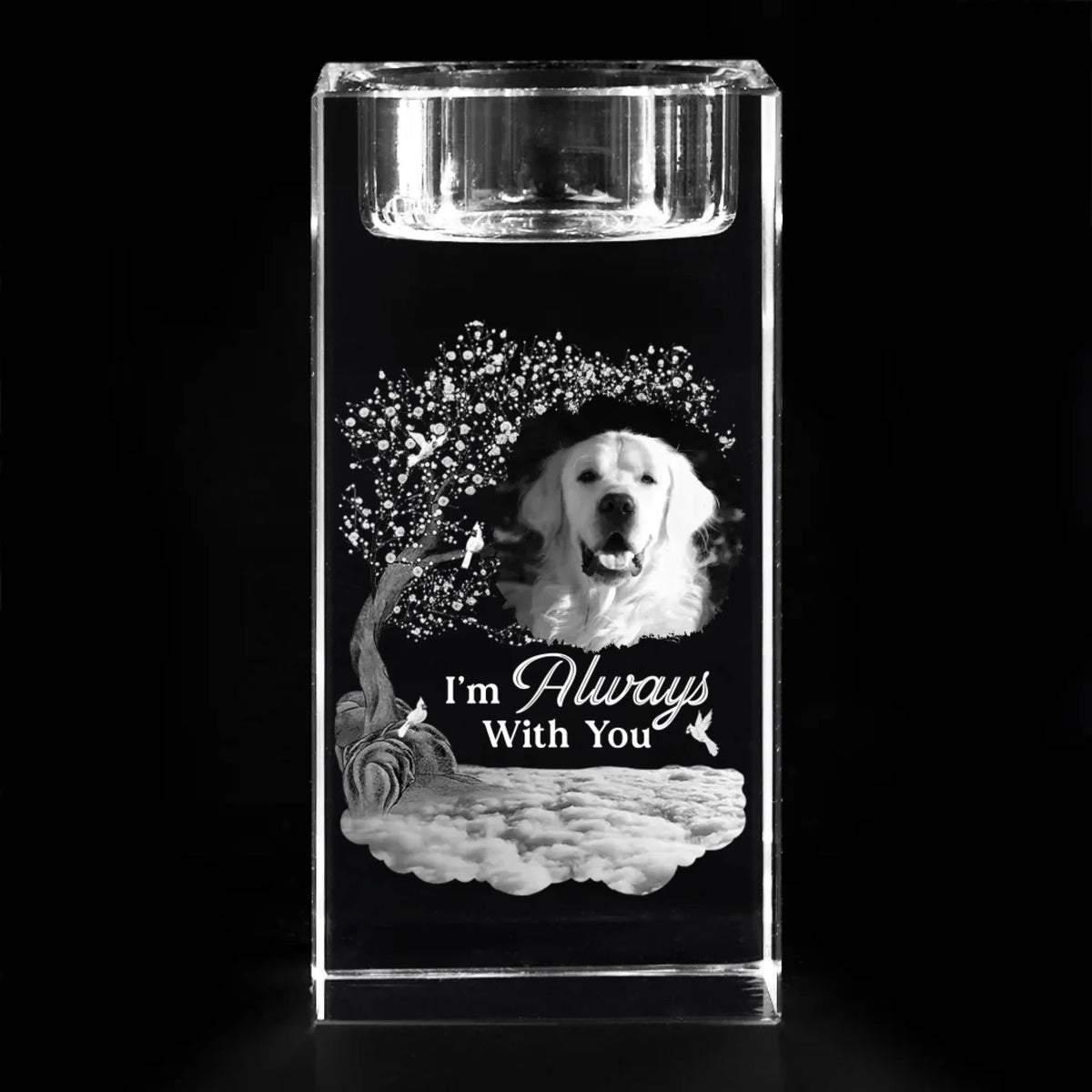 I'm Always With You Custom Pet Photo - Personalized Crystal Candle Holder - Pet Memorial