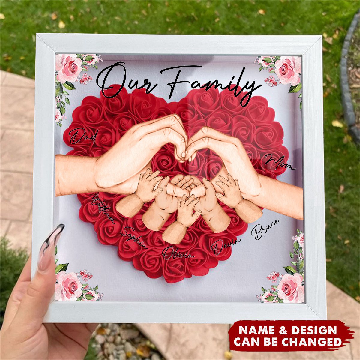 Our Family Holding Hands - Custom Flower Frame Box - Gift For Family, Mother's Day, Birthday Gift