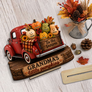 Grandma's Little Pumpkins Pickup Truck - Personalized 2-Layered Wooden Plaque - Cozy Fall Decor for Grandma