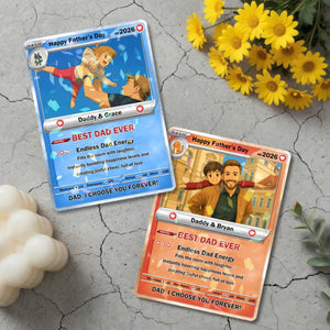 Personalized PKM Father's Day Card, Custom Dad Photo Card, Best Dad Ever, Custom PKM Character Card for Him, Gamer Dad Gift