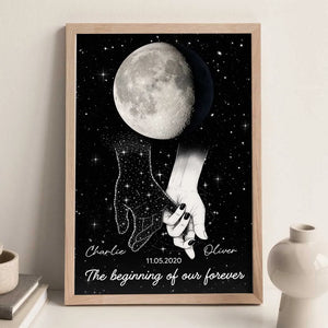 Couple Holding Hands Custom Moon Phase - Personalized Canvas - Heartfelt Anniversary Gift, Valentine Gift, Wedding Gift For Couple