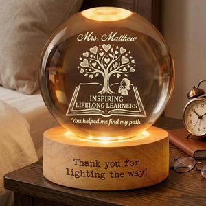 Personalized Teacher Crystal Ball Night Light, Thank You Teacher Gift, Teacher Appreciation Gift, Leaving School Gift, Mentor Gift,Grad Gift