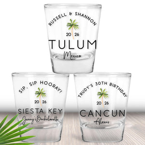 Custom Palm Tree Shot Glasses For Tropical Trip, Personalized Beach Bachelorette or Birthday Party Favors
