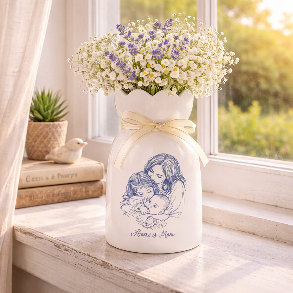 Custom Photo Vase, Personalized Family Photo Vase, Line Art Portrait Vase, Love Makes a Family Gift, Custom Picture Flower Vase
