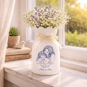 Custom Photo Vase, Personalized Family Photo Vase, Line Art Portrait Vase, Love Makes a Family Gift, Custom Picture Flower Vase