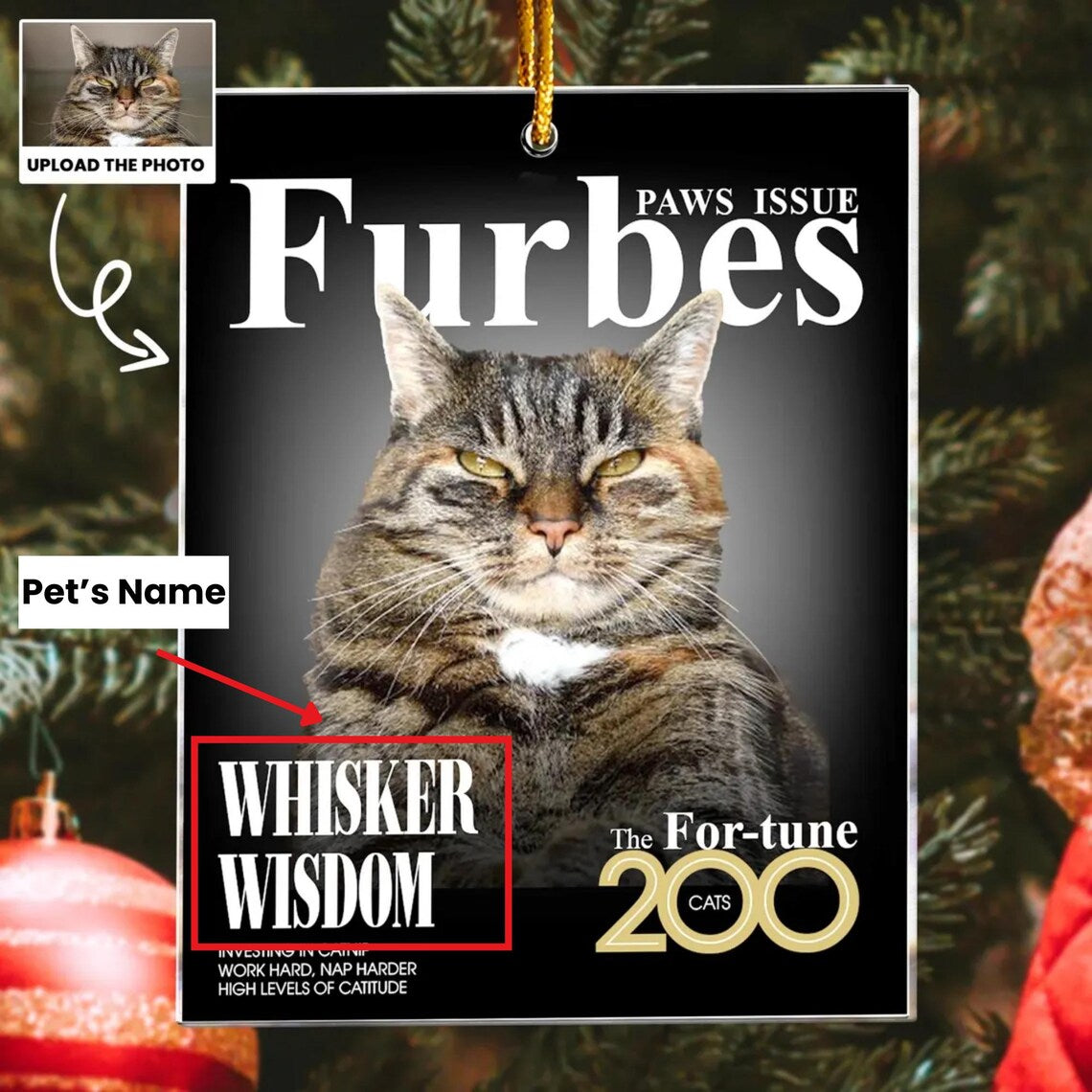 Personalized Pet Christmas Ornament, Custom Furbes Pets Magazine Ornament, Personalized Dog Photo Ornament, Pet Lovers, Christmas Gifts