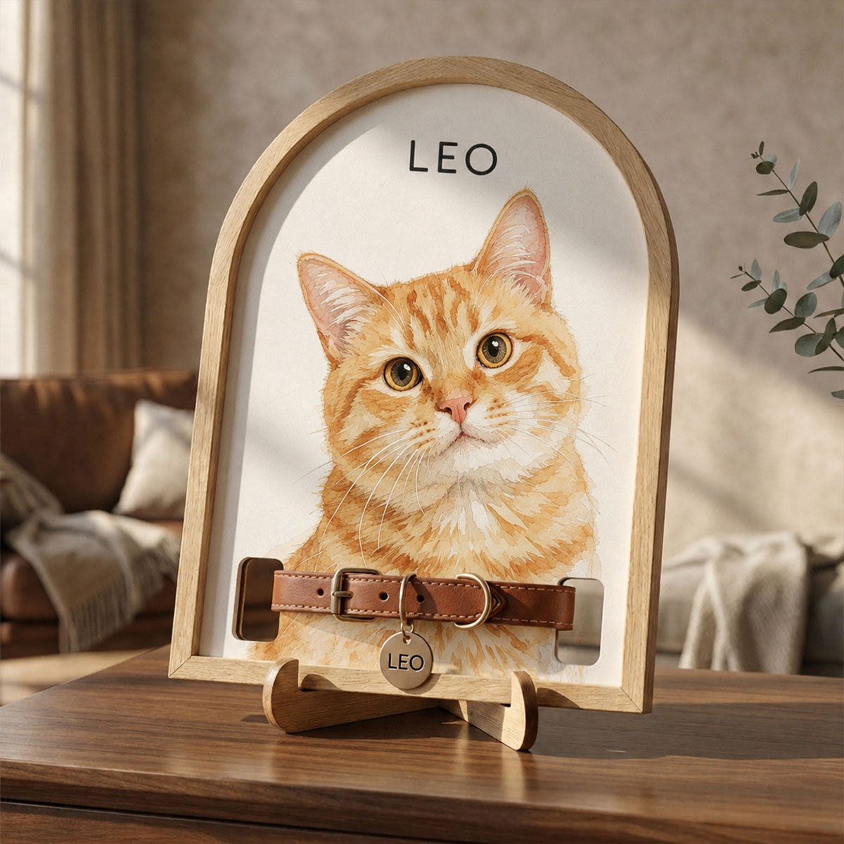 Custom Watercolor Pet Memorial Frame with Collar Holder, Pet Memorial Collar Holder