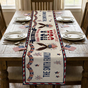 America 250th Anniversary Faux Pattern - Personalized Table Runner - 4th Of July Gift For Family, 250th Home Decoration