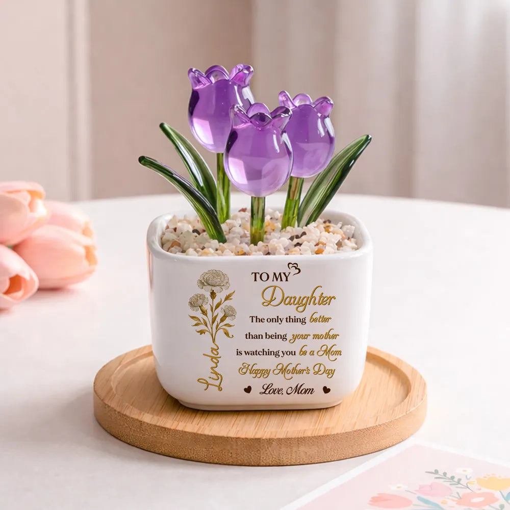 Watching You Being A Mom - Personalized Mini Glass Flower Pot - Gift For Daughter, Gift For New Mom, Mother's Day Gift