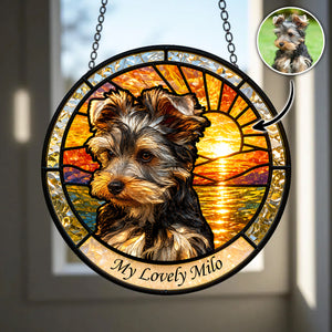 Custom Dog Portrait Stained Glass Suncatcher, Personalized Pet Memorial Decor