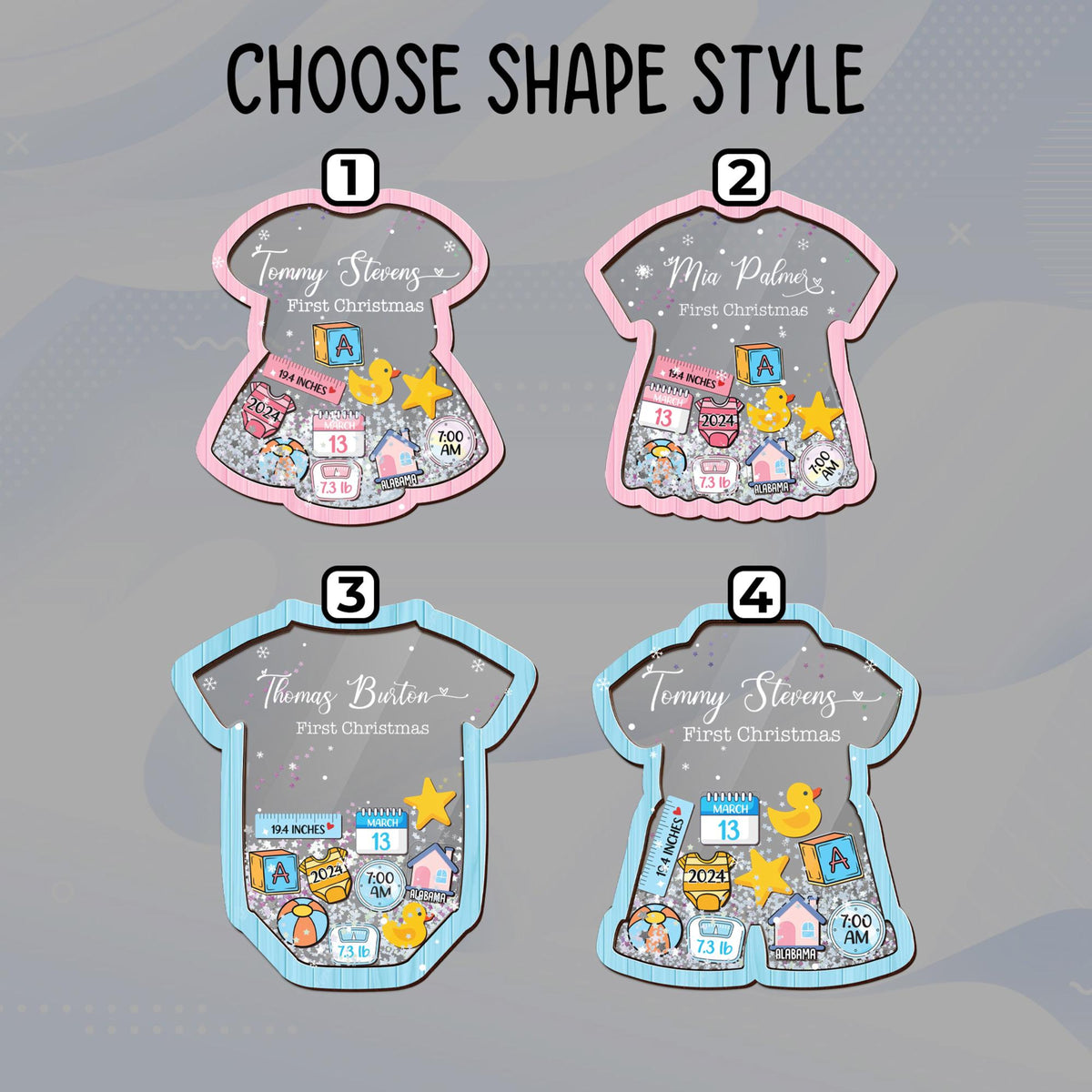 Baby 4D Shaker Ornament Personalized, Baby's First Christmas Ornament, Newborn Gift for Boy Girl, Baby Keepsake, Baby Announcement 1st Christmas