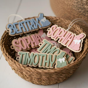 Easter Basket Name Tag, Laser cut 3D, Custom Engraved Bunny Tag, Personalized Name Tag, Easter Basket Name, Easter Gift, Name Tag, Spring