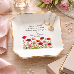 Personalized Mother of The Bride Jewelry Dish, Today a Bride Tomorrow a Wife, Ceramic Trinket Tray Gift for Daughter, Birthday Ring Dish