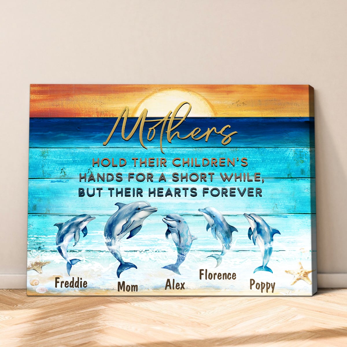 Mother's Day Gift Custom Beach Sea Dolphins Name Canvas