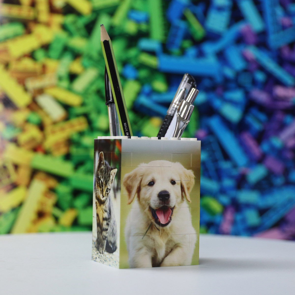 Personalized Photo Block Pen Holder Custom Brick-Style Desk Organizer Gift - Gift For Pet Owner, Dog Cat Lovers
