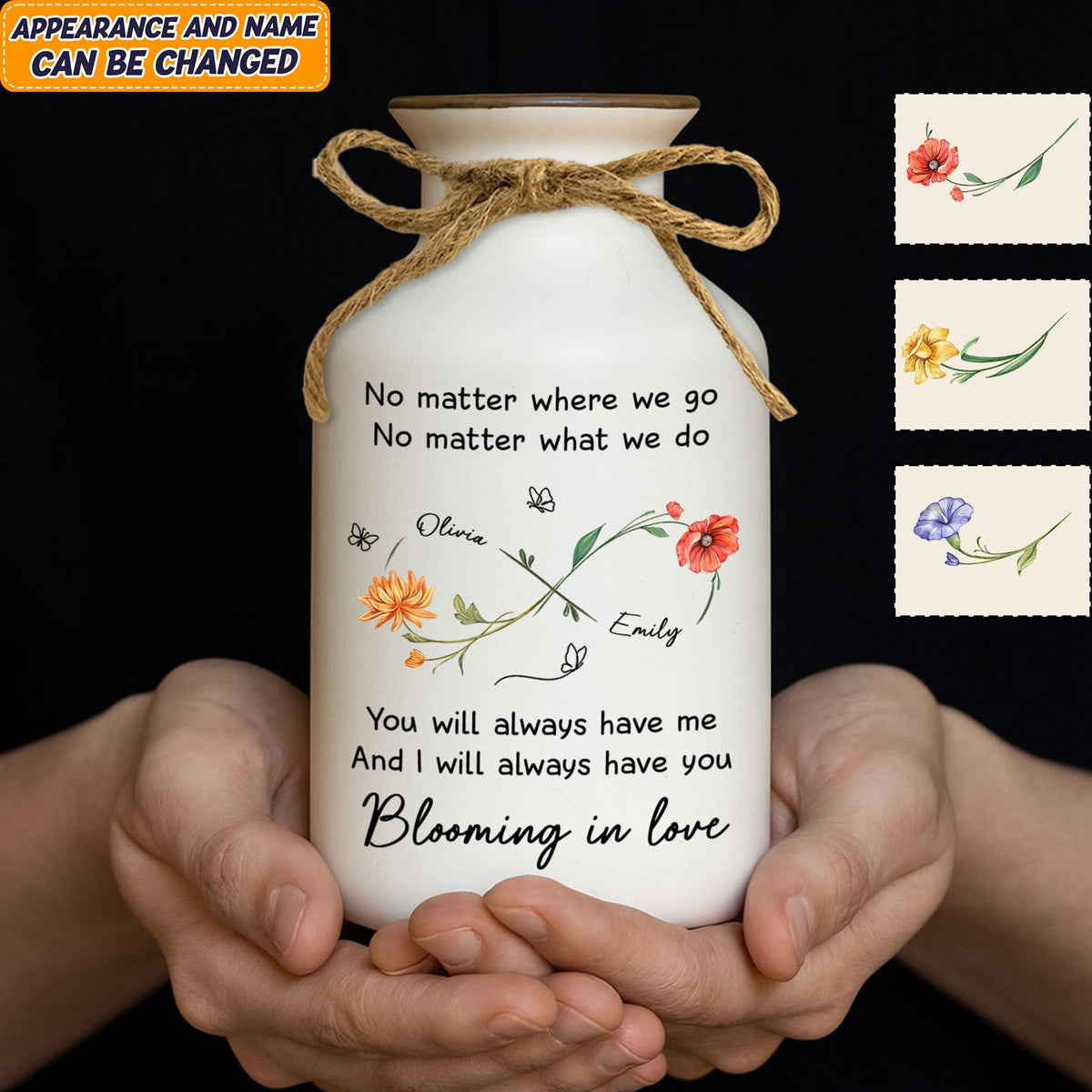 Blooming In Love, Personalized Couple Flower Vase, Custom Name Blooming in Love Vase, Romantic Anniversary Gift, Wedding Keepsake, Valentine s Day Gift
