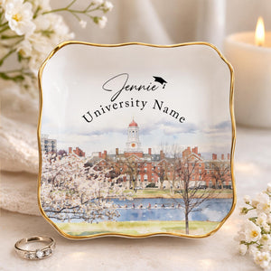 Custom University Campus Jewelry Dish, Personalized College Graduation Gift, School Logo Ring Dish, Graduate Keepsake,Grad Gift for Daughter