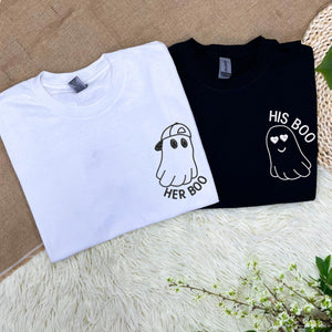 His Boo Her Boo Embroidered Couple Sweatshirts, Matching Couple Embroidered Apparel, Gift For Couple