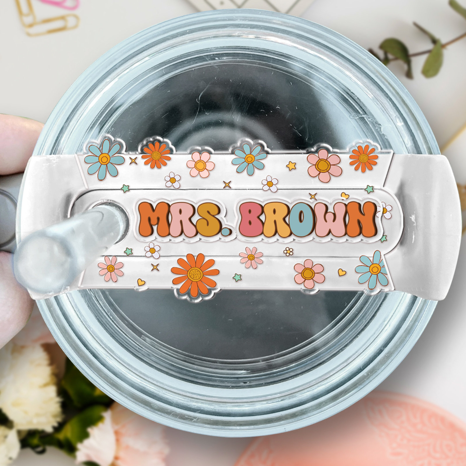 Personalized Teacher Name Tag, Tumbler Topper for Teacher, Gift For Teacher, Custom Teacher Name Plate for Tumbler Lid