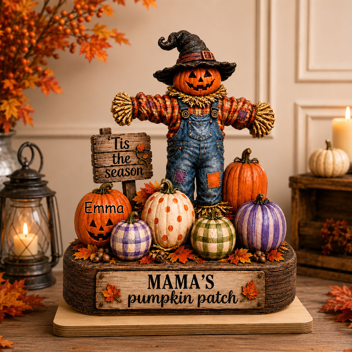 Grandma's Pumpkin Patch Scarecrow - Personalized 2-Layered Wooden Plaque - Halloween Fall Decor for Her