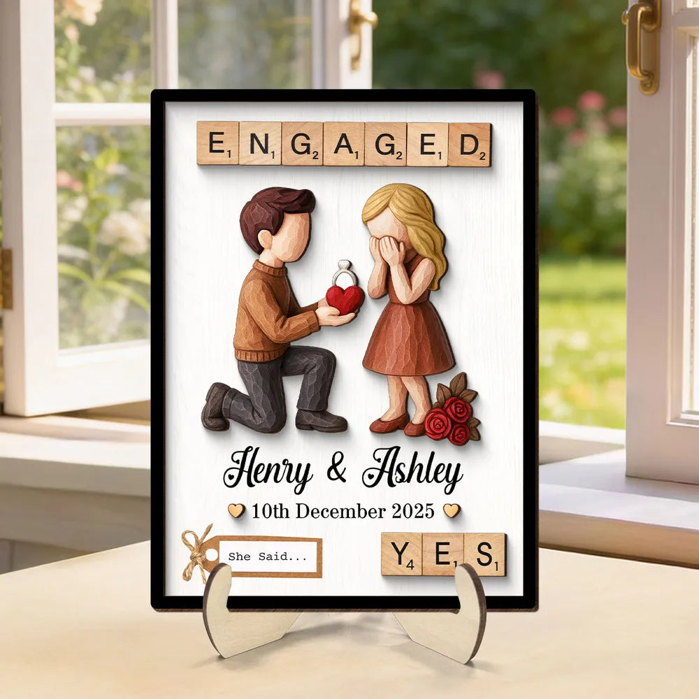 Couple Engagement Proposal - Personalized Wooden Plaque - Heartfelt Gift for Her, for Him