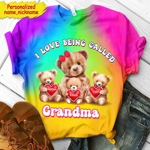 Grandma Bear I Love Being Called Grandma With Kid Names - Personzlied 3D Shirt - Gift For Grandma