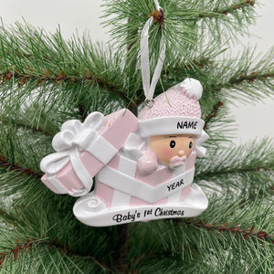 Personalized Baby Girl Boy in Present Ornament, Baby's First Christmas Ornament, Perfect Gift for Baby/Kid Custom Ornament, Christmas Ornament