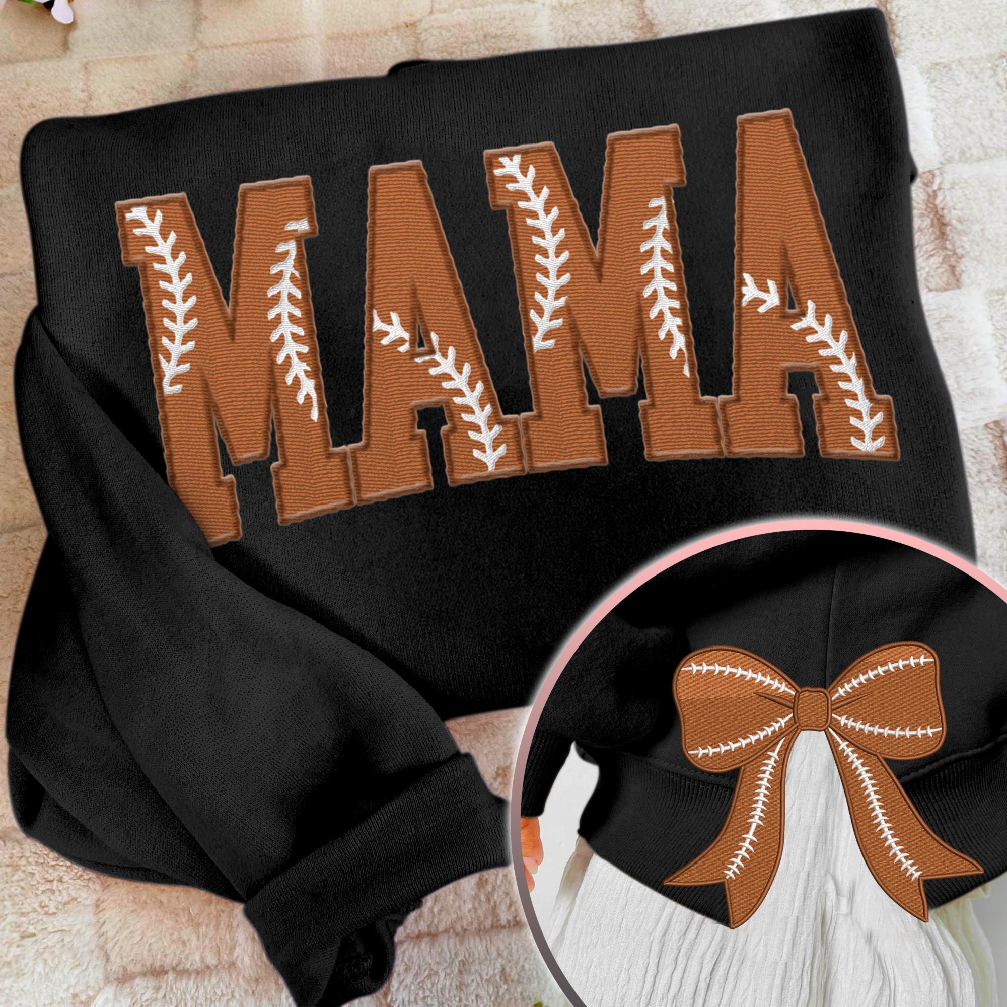 MAMA Football Coquette Side Bow Sweatshirt, Retro Trendy Coquete Lover Sweater, Bow Applique Pink Girl Gifts