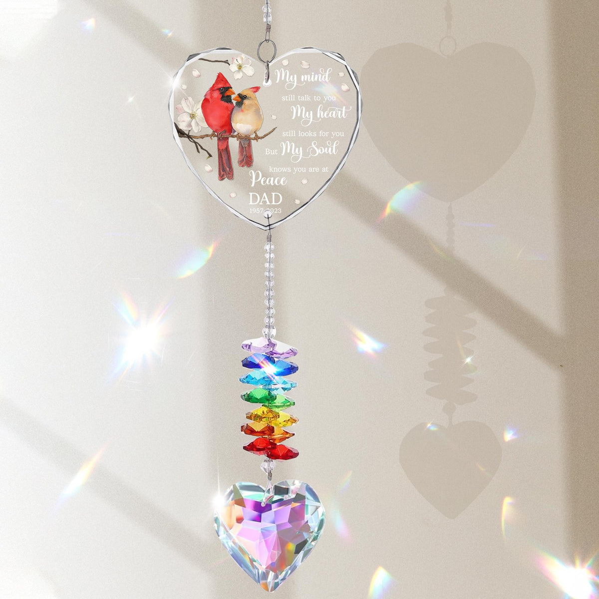 Personalized Memorial Crystal Suncatcher, Cardinal Memorial Glass Ornament, Cardinals Memorial Gifts For Loss Of Mom, Dad, Family Member