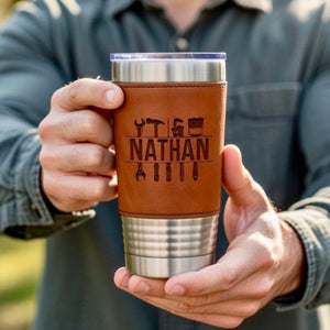 Personalized Contractor Tumbler, Leather Wrapped Tumbler, Builder Gift, Handyman Gifts, Janitor Gifts, Repair Maintenance Gifts,Painter