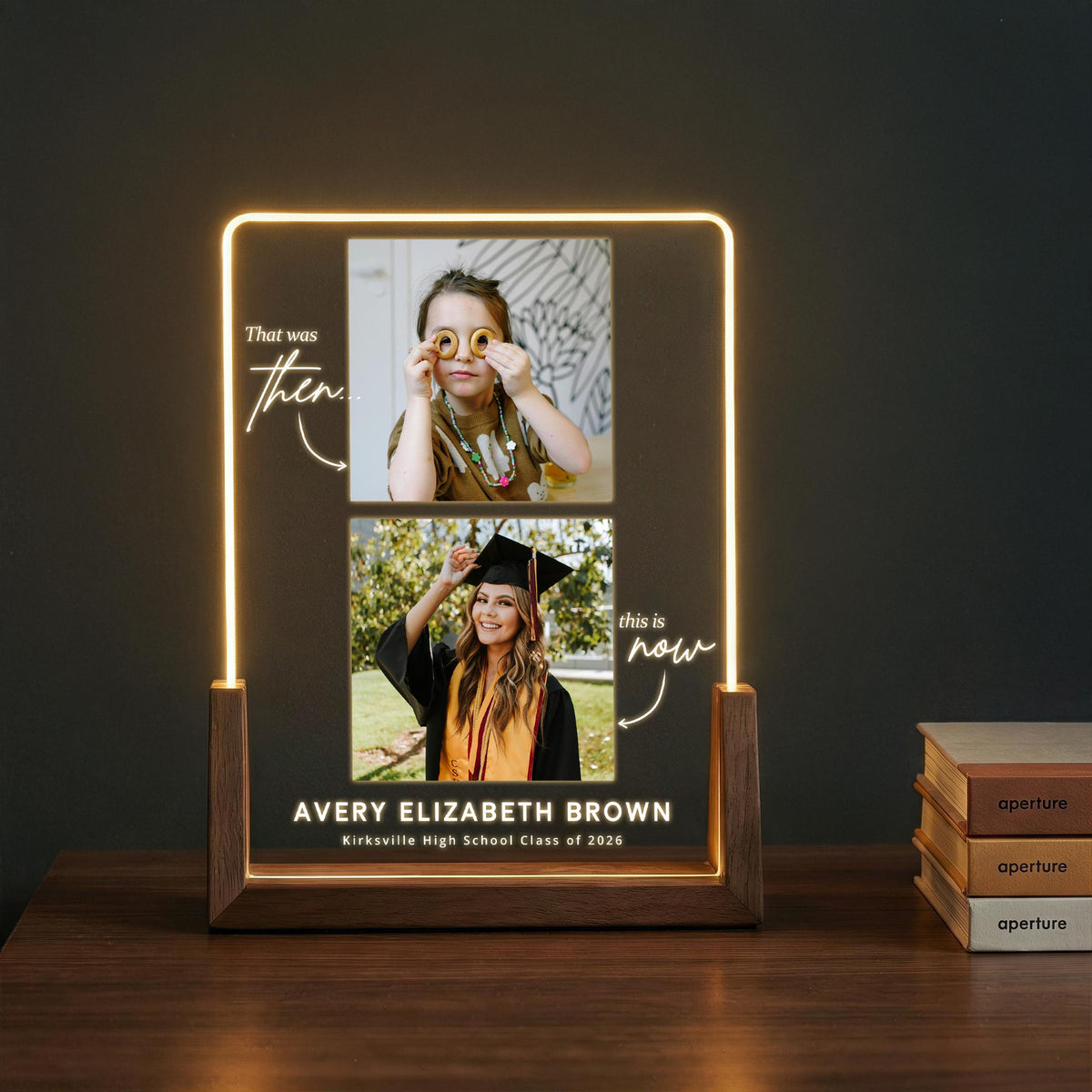 Personalized Then and Now Graduation LED Lamp, Custom Childhood and Senior Photo Gift, Class of 2026 Graduate Keepsake
