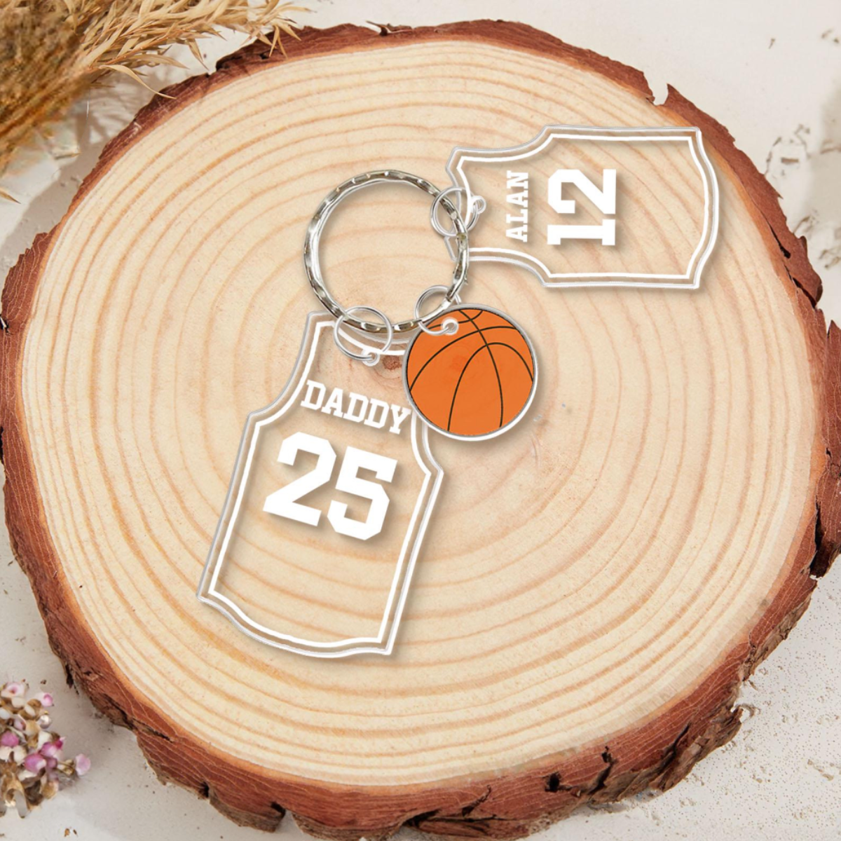 Daddy Basketball Team Keychain Gift, Father's Day Gift from Son Daughter, Personalized Keychain with Kid Names, Gift for Husband, Dad Gift