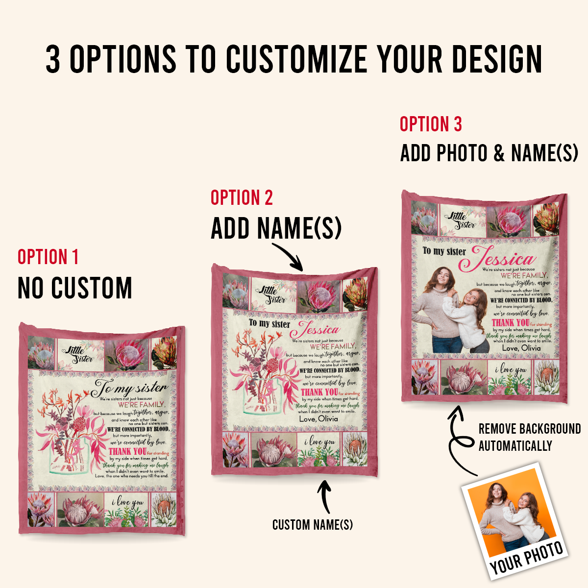 Gift For Sister Blanket, My Sister Protea Flower Connected By Love Gift From Sister Fleece Blanket