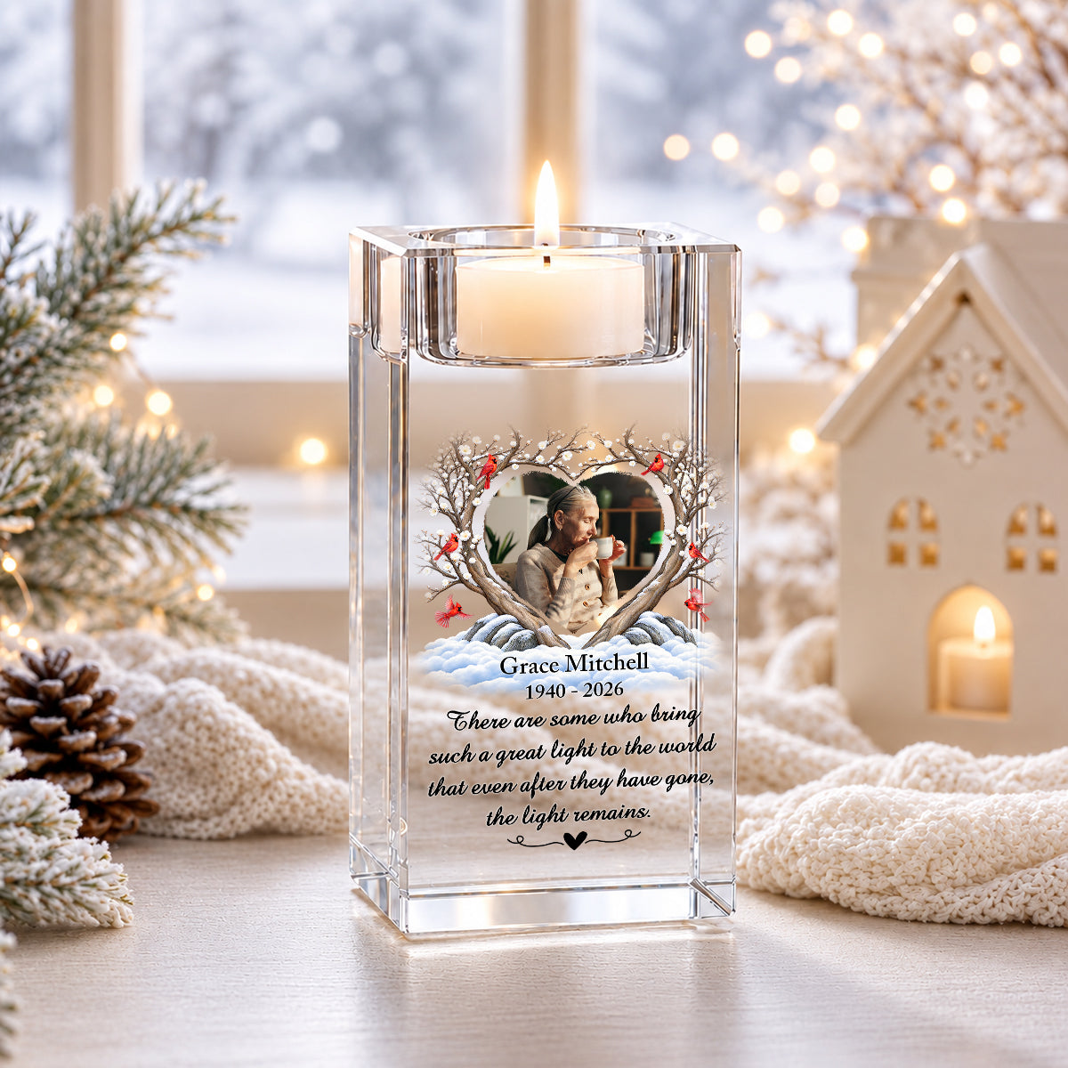 Custom Photo Planted To Celebrate A Life Well Lived - Personalized Crystal Candle Holder