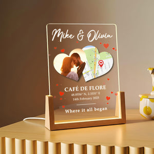 Personalized Engagement Map Light with Photo, Custom Location Couple Gift, Anniversary Gift, Valentine's Day Gift