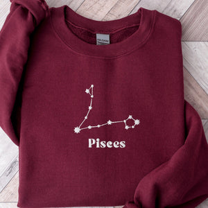 Pisces Embroidered Sweatshirt, Embroidered Zodiac Crewneck Sweater, Pisces Zodiac Shirt, Constellation Shirt, Astrology Sweater