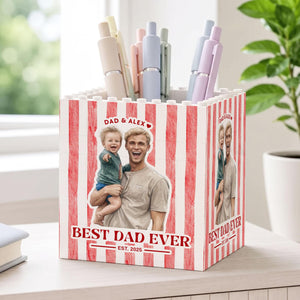 Personalized Best Dad Ever Photo Building Pen Holder, Custom Dad And Kids Photo Building Block, Father s Day Gift, New Dad Gift