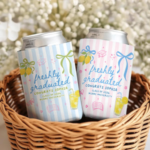 Personalized Summer Vibe Graduation Can Cooler, Striped Graduate Can Cooler, Congrats College Graduate Party Favors, Graduation Party Favors