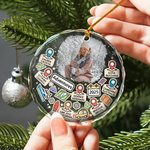 Custom Photo Travel Goal, Destination Of The Year - Personalized Crystal Ornament - Christmas Gift For Traveling Lovers