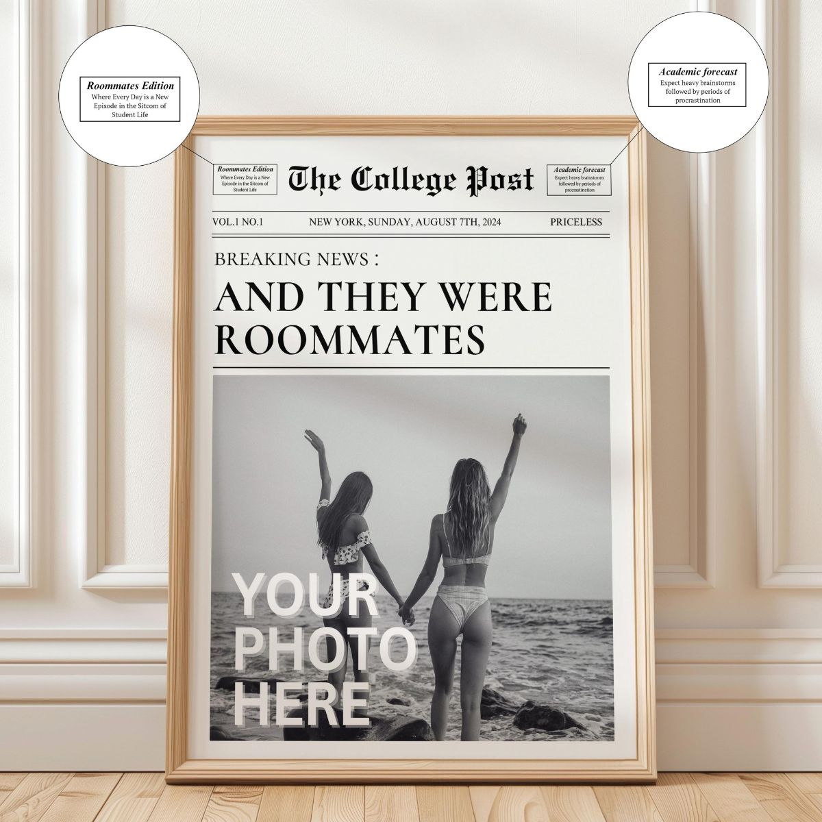 Custom Newspaper Print, Personalized New York Times Wall Art, Retro Magazine Headline, Roommate Decor, Girl Dorm Room Decor