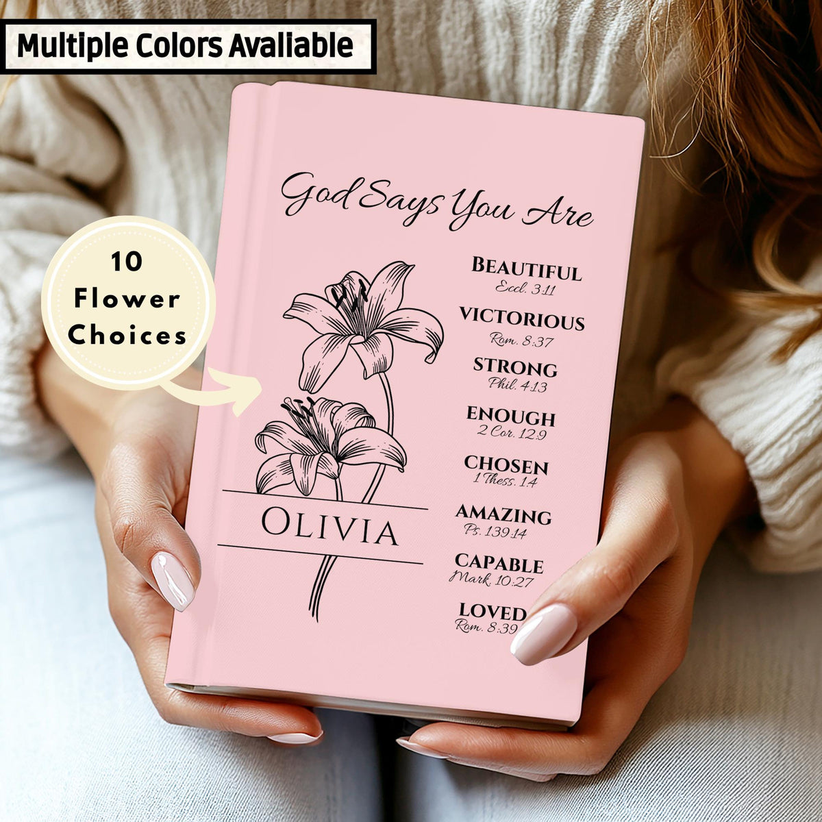 Teen Baptism Gift for Girl Personalized Prayer Journal with Name & Flower Choice, Positive Affirmations Christian Book, Confirmation Gift