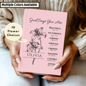 Teen Baptism Gift for Girl Personalized Prayer Journal with Name & Flower Choice, Positive Affirmations Christian Book, Confirmation Gift