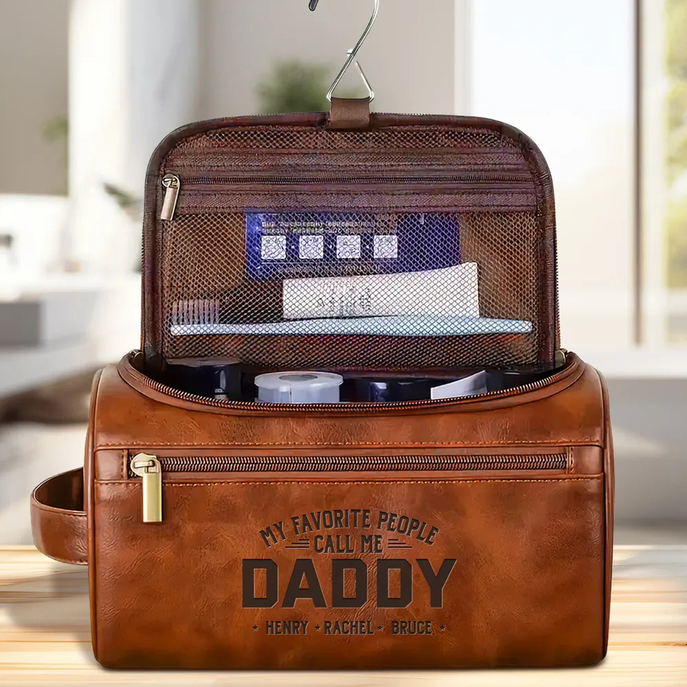 My Favorite People Call Me Dad - Personalized Leather Toiletry Bag - Gift For Dad, Grandpa, Father's Day Gift