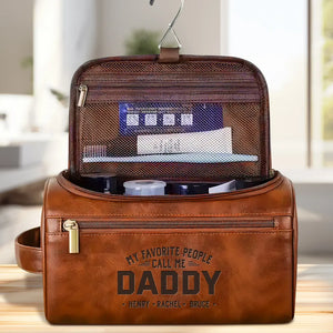 My Favorite People Call Me Dad - Personalized Leather Toiletry Bag - Gift For Dad, Grandpa, Father's Day Gift