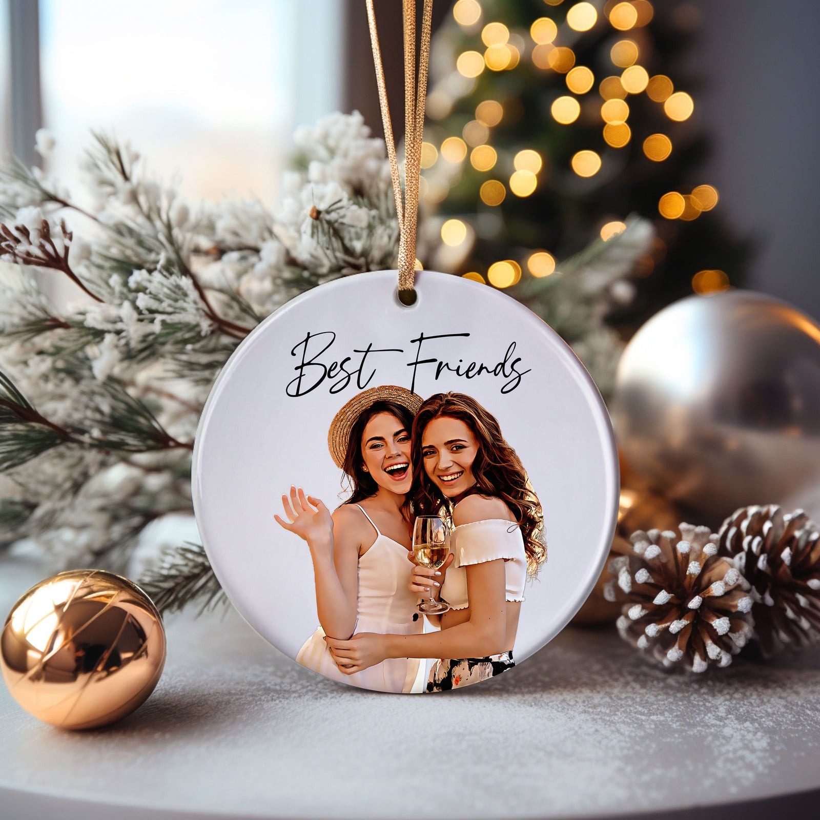 Best Friends Custom Photo - Personalized Ornament - Christmas Gift For Friends, Sister, Bestie