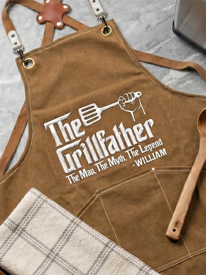The Grillfather: The Man The Myth The Legend - Personalized Apron for Dad, Grandpa
