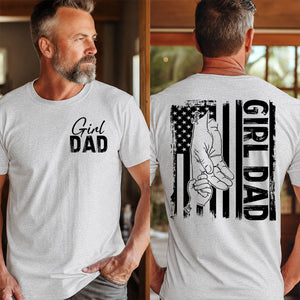 Girl Dad Shirt, Father Daughter Hold Hand Tee, Proud Dad Gift, Vintage American Flag T-Shirt